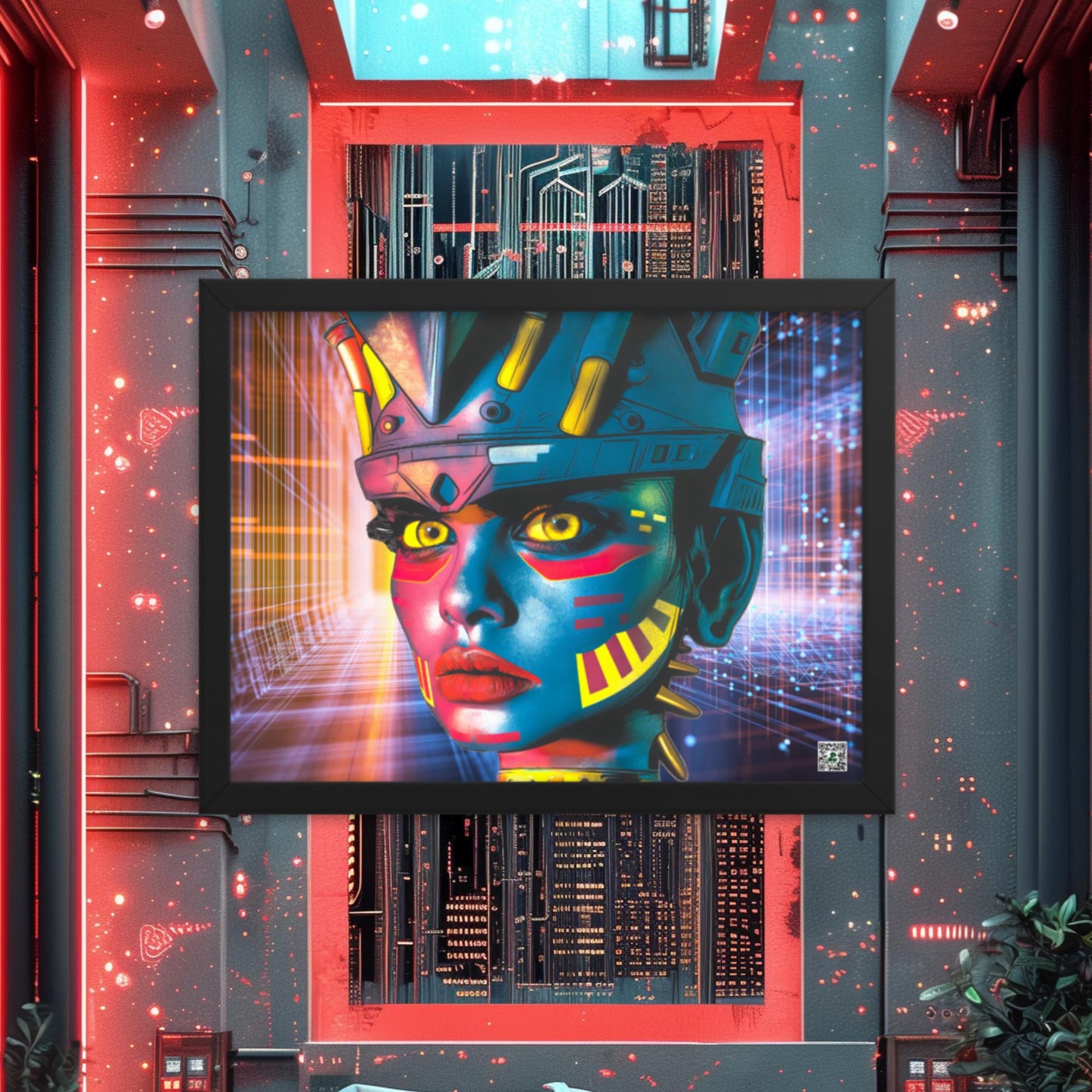 Cyber Empress - Framed photo paper poster - Neon Grid Colorway - BBairt