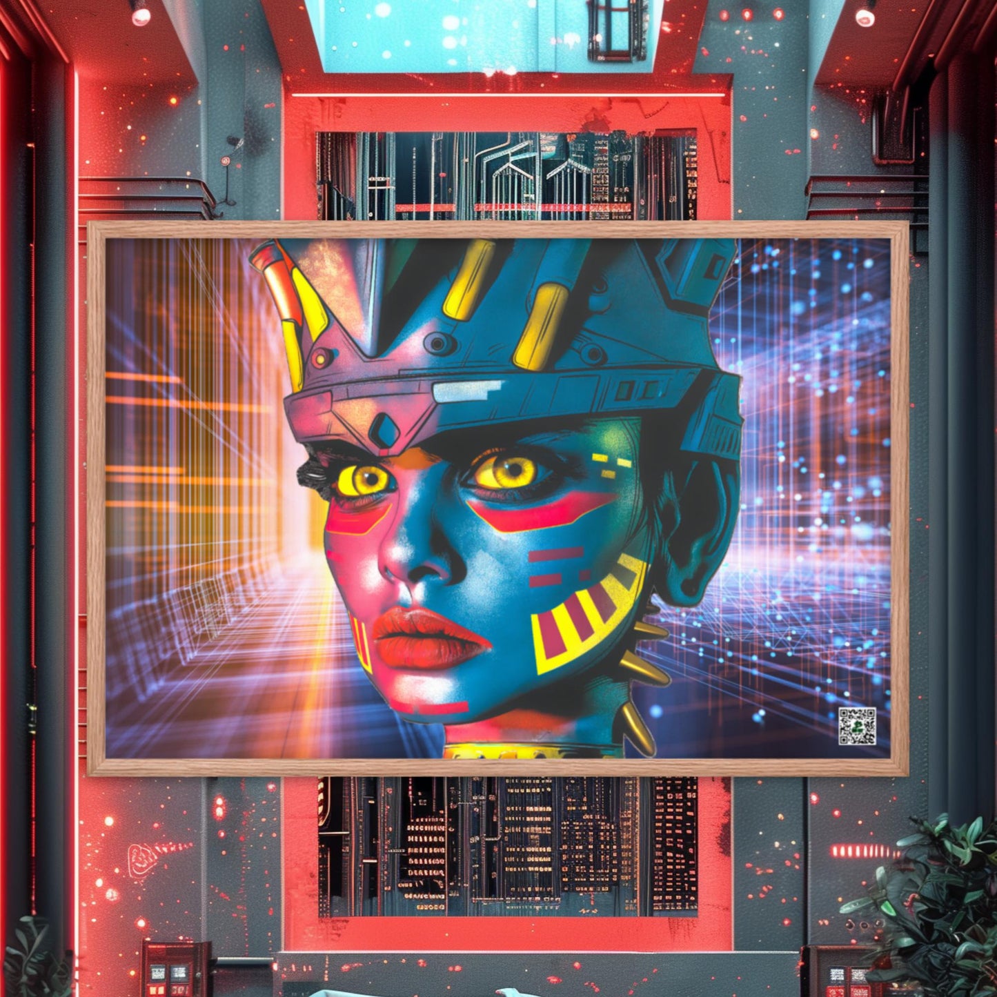 Cyber Empress - Framed photo paper poster - Neon Grid Colorway - BBairt