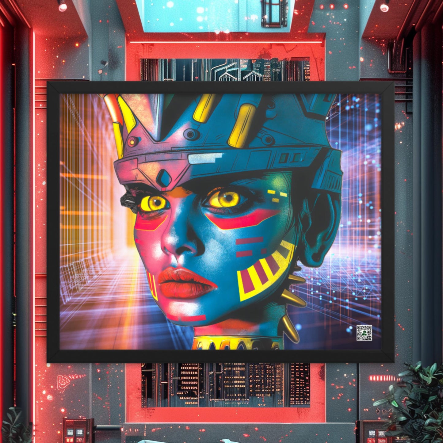 Cyber Empress - Framed photo paper poster - Neon Grid Colorway - BBairt