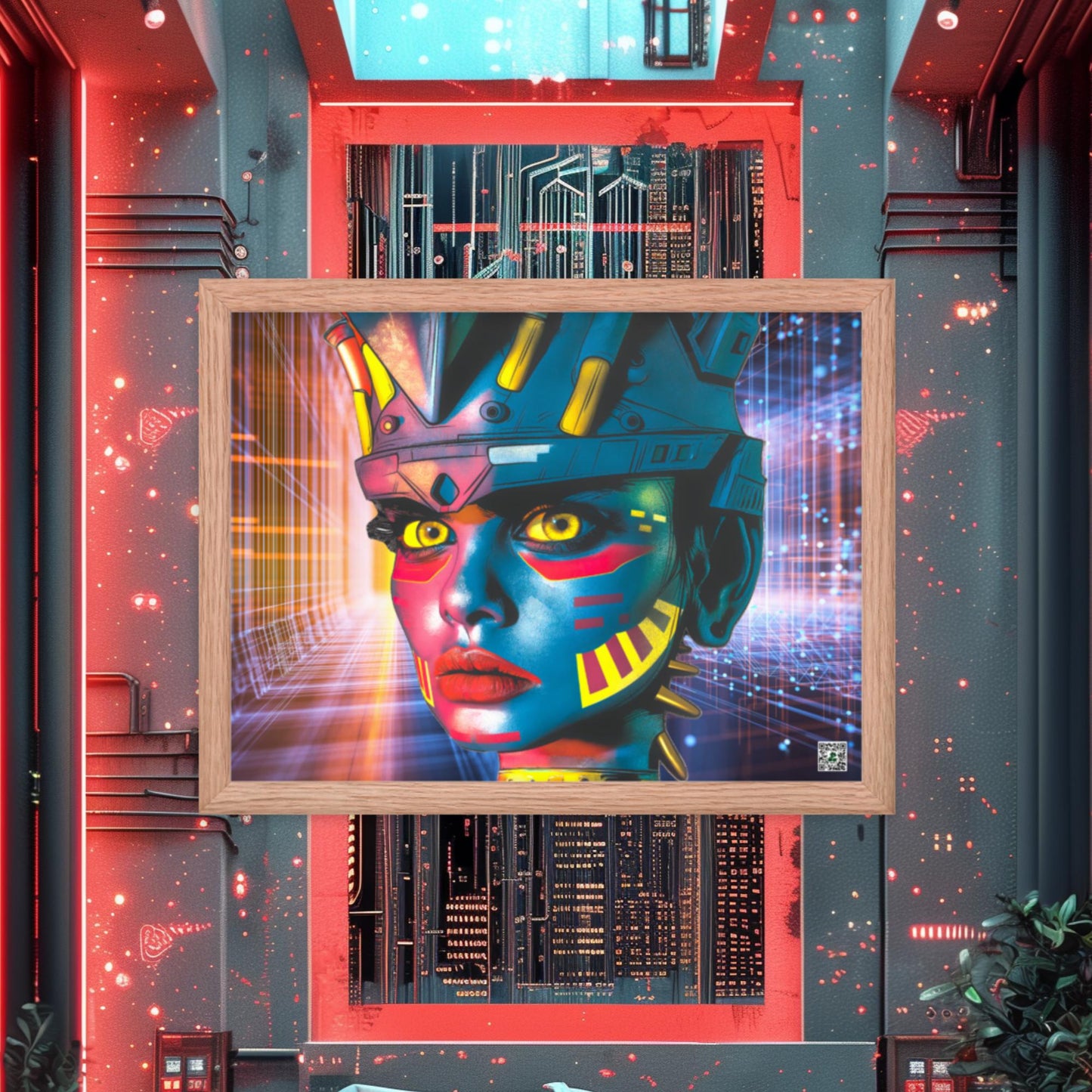 Cyber Empress - Framed photo paper poster - Neon Grid Colorway - BBairt