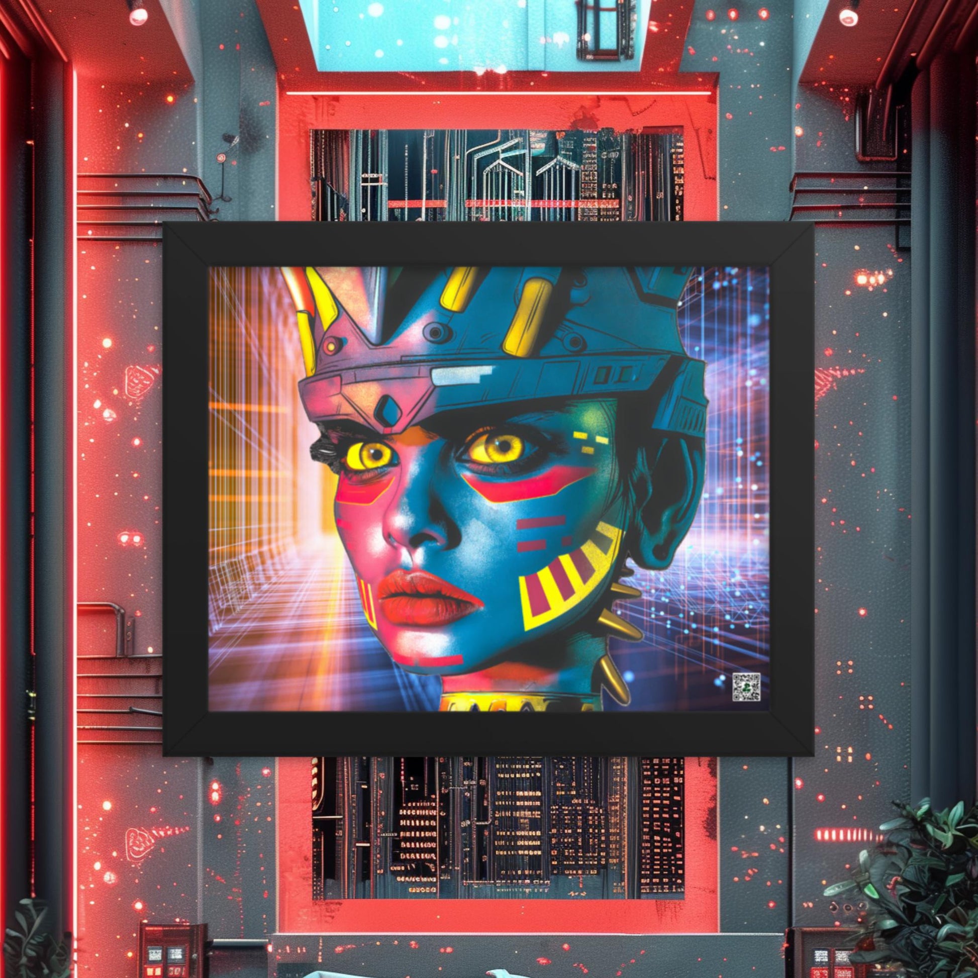 Cyber Empress - Framed photo paper poster - Neon Grid Colorway - BBairt