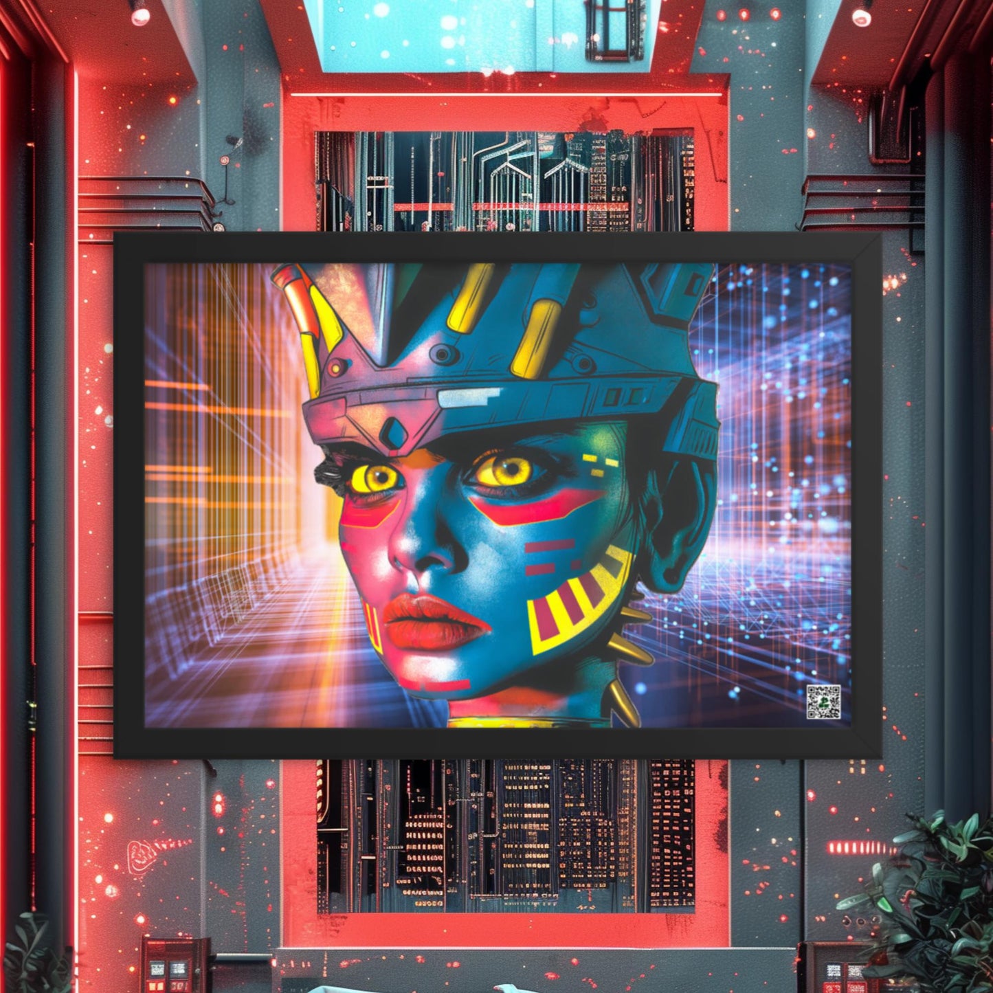 Cyber Empress - Framed photo paper poster - Neon Grid Colorway - BBairt