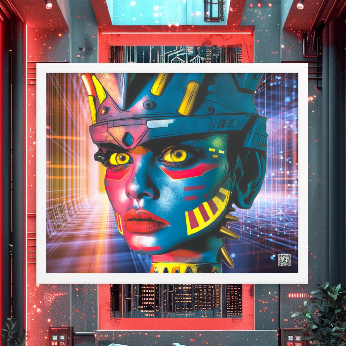 Cyber Empress - Framed photo paper poster - Neon Grid Colorway - BBairt