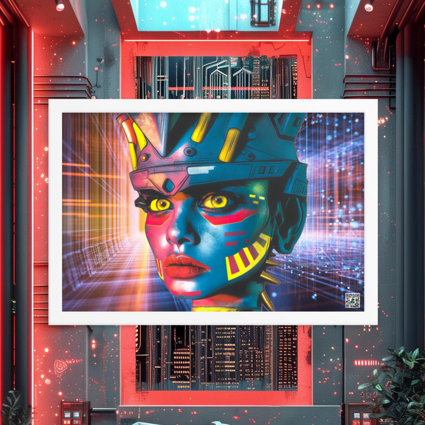 Cyber Empress - Framed photo paper poster - Neon Grid Colorway - BBairt