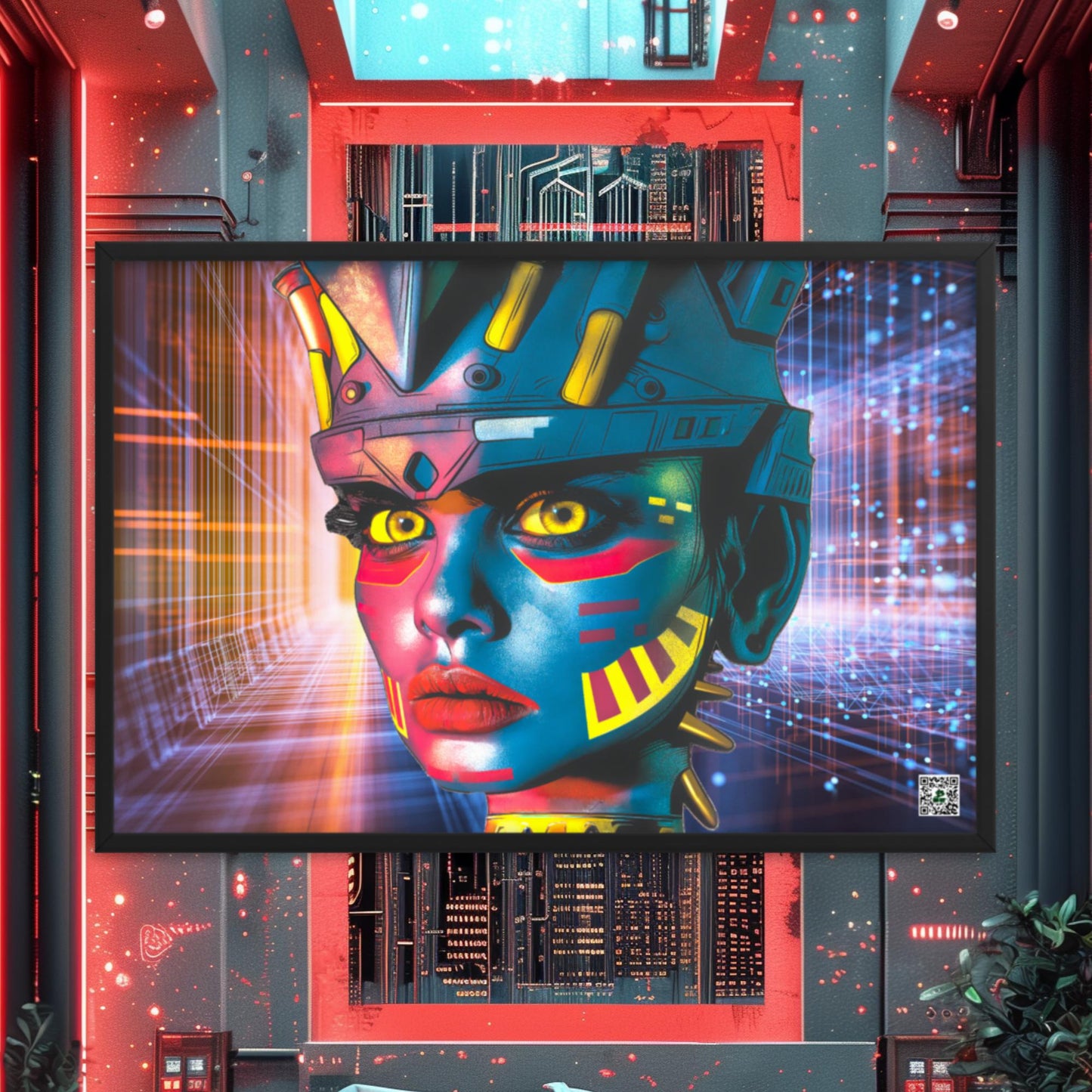 Cyber Empress - Framed photo paper poster - Neon Grid Colorway - BBairt