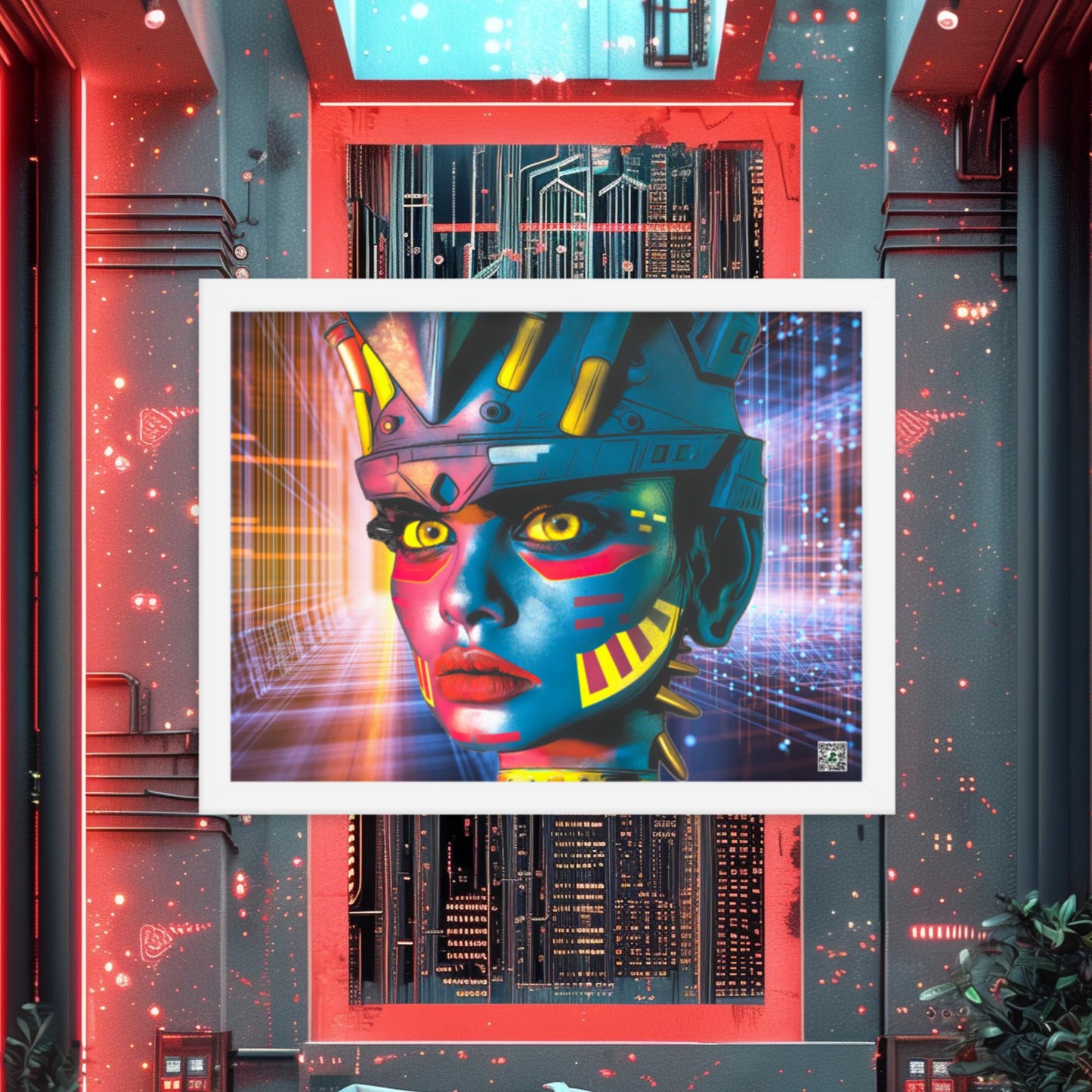 Cyber Empress - Framed photo paper poster - Neon Grid Colorway - BBairt