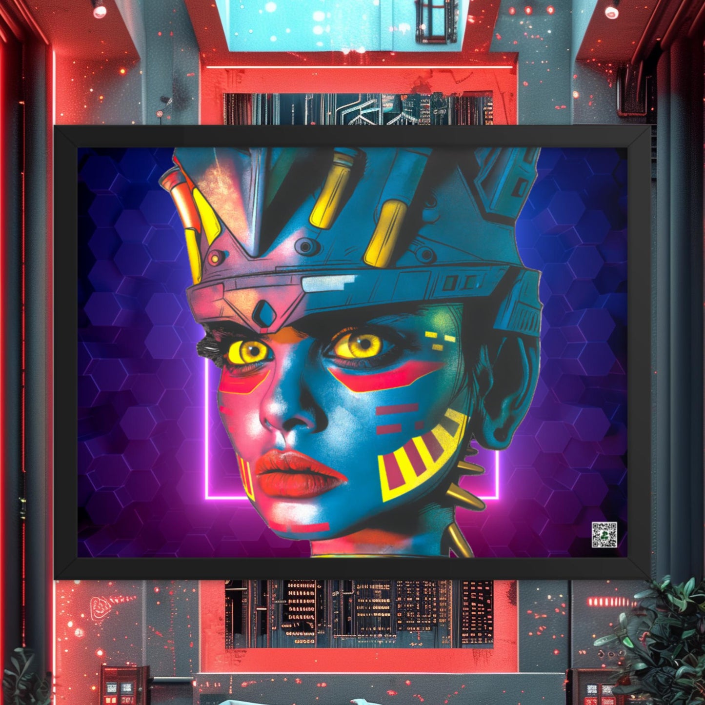 Cyber Empress - Framed photo paper poster - Neon Hex Colorway - BBairt