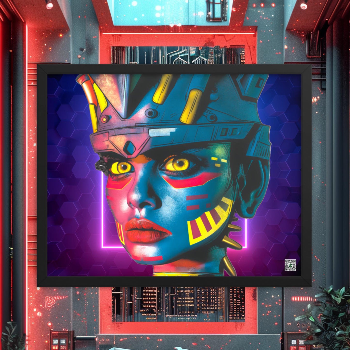 Cyber Empress - Framed photo paper poster - Neon Hex Colorway - BBairt