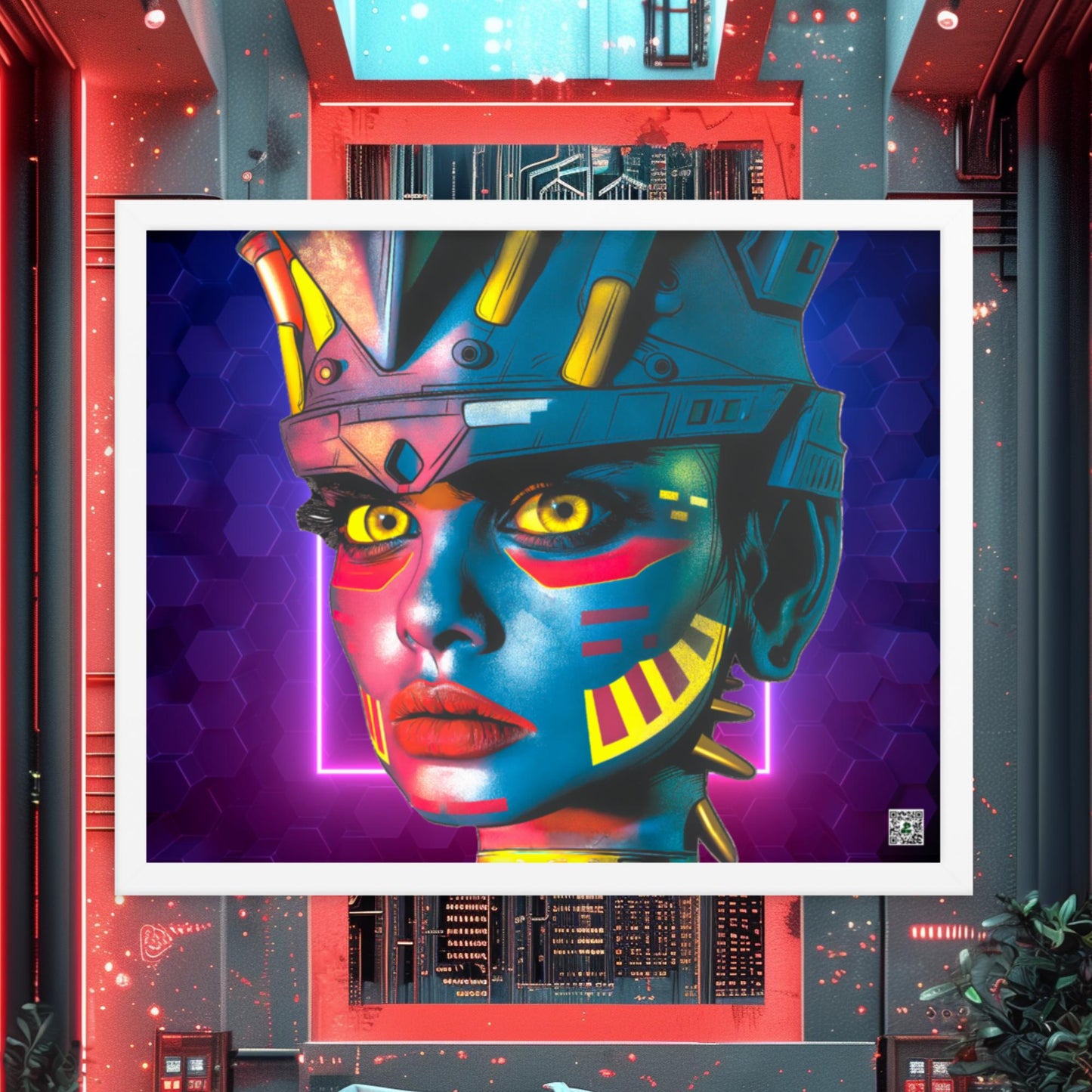 Cyber Empress - Framed photo paper poster - Neon Hex Colorway - BBairt