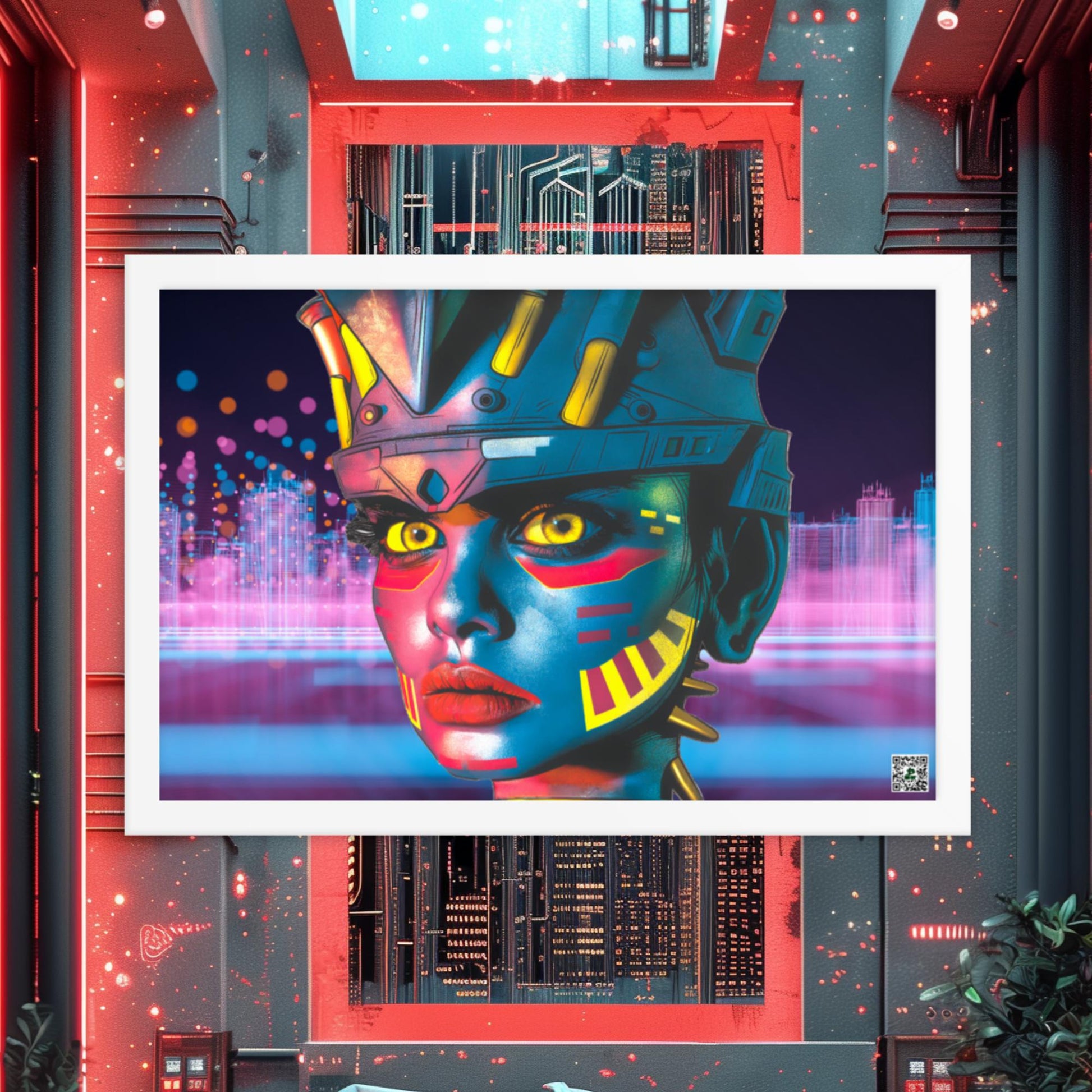 Cyber Empress - Framed photo paper poster - Neon Skyline - BBairt