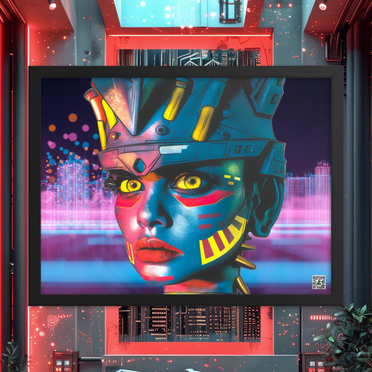 Cyber Empress - Framed photo paper poster - Neon Skyline - BBairt