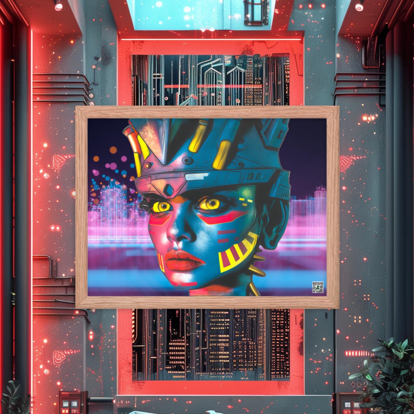 Cyber Empress - Framed photo paper poster - Neon Skyline - BBairt