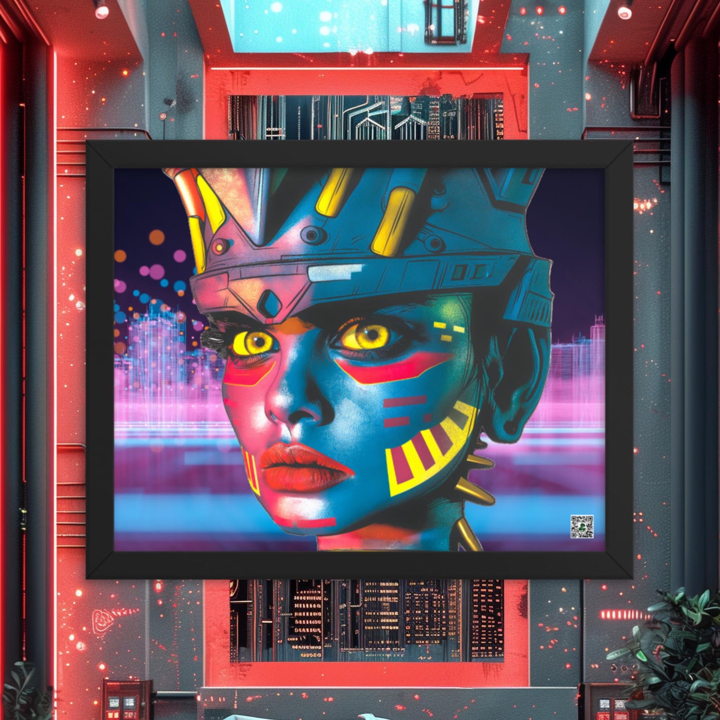 Cyber Empress - Framed photo paper poster - Neon Skyline - BBairt