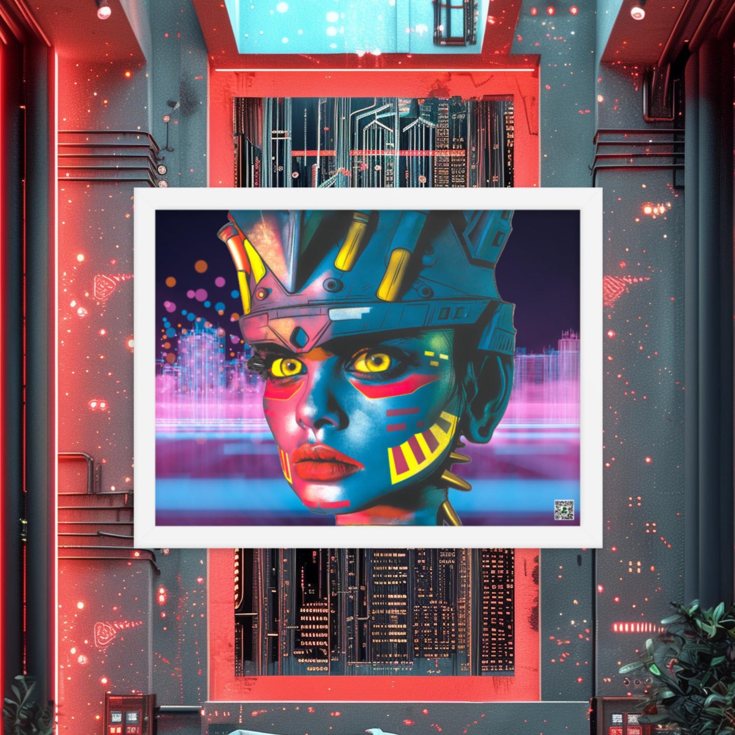 Cyber Empress - Framed photo paper poster - Neon Skyline - BBairt