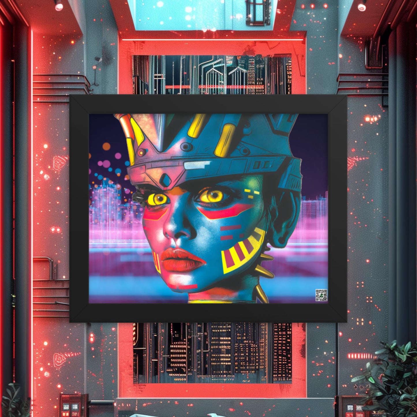 Cyber Empress - Framed photo paper poster - Neon Skyline - BBairt