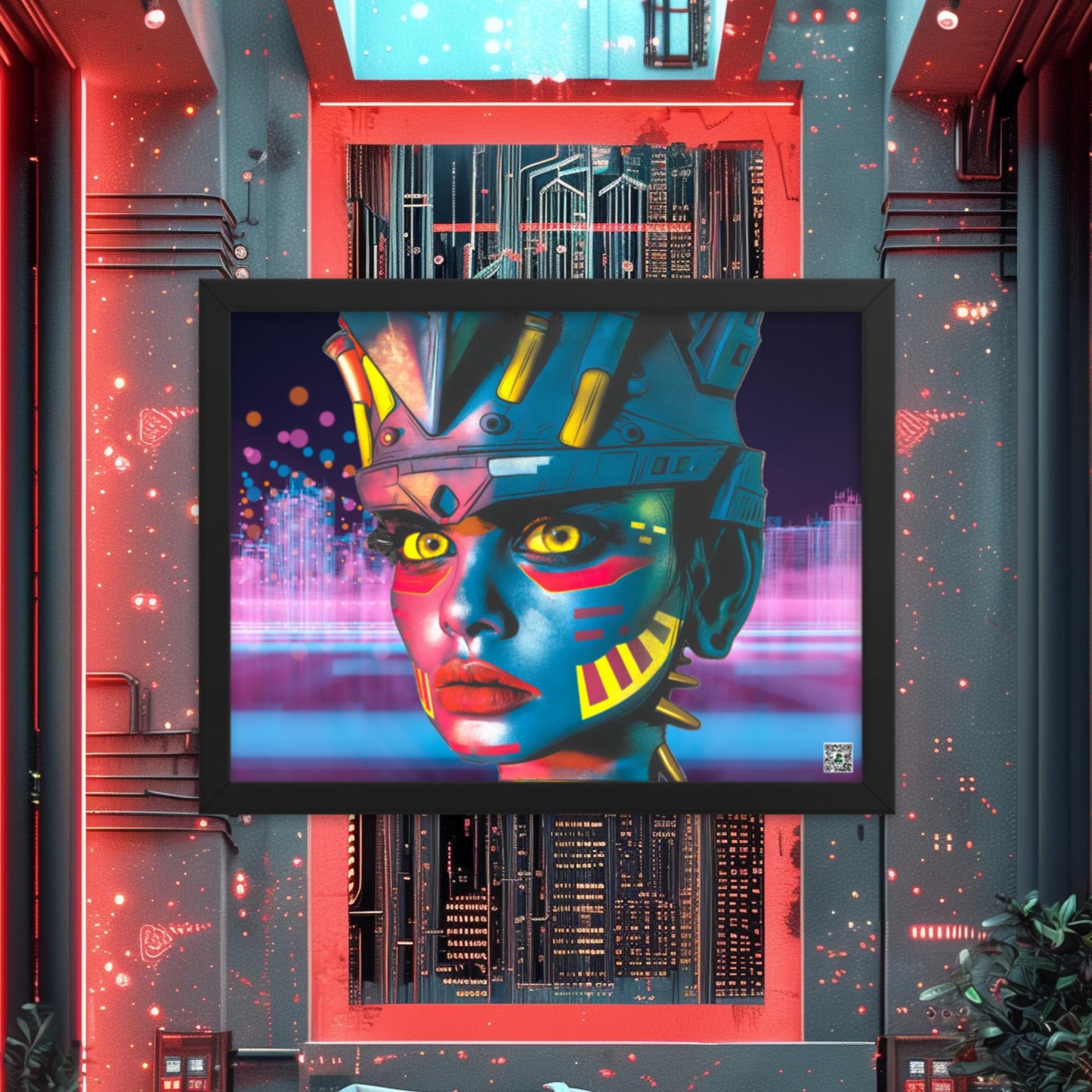 Cyber Empress - Framed photo paper poster - Neon Skyline - BBairt