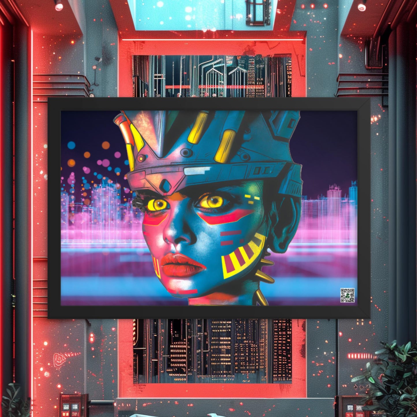 Cyber Empress - Framed photo paper poster - Neon Skyline - BBairt