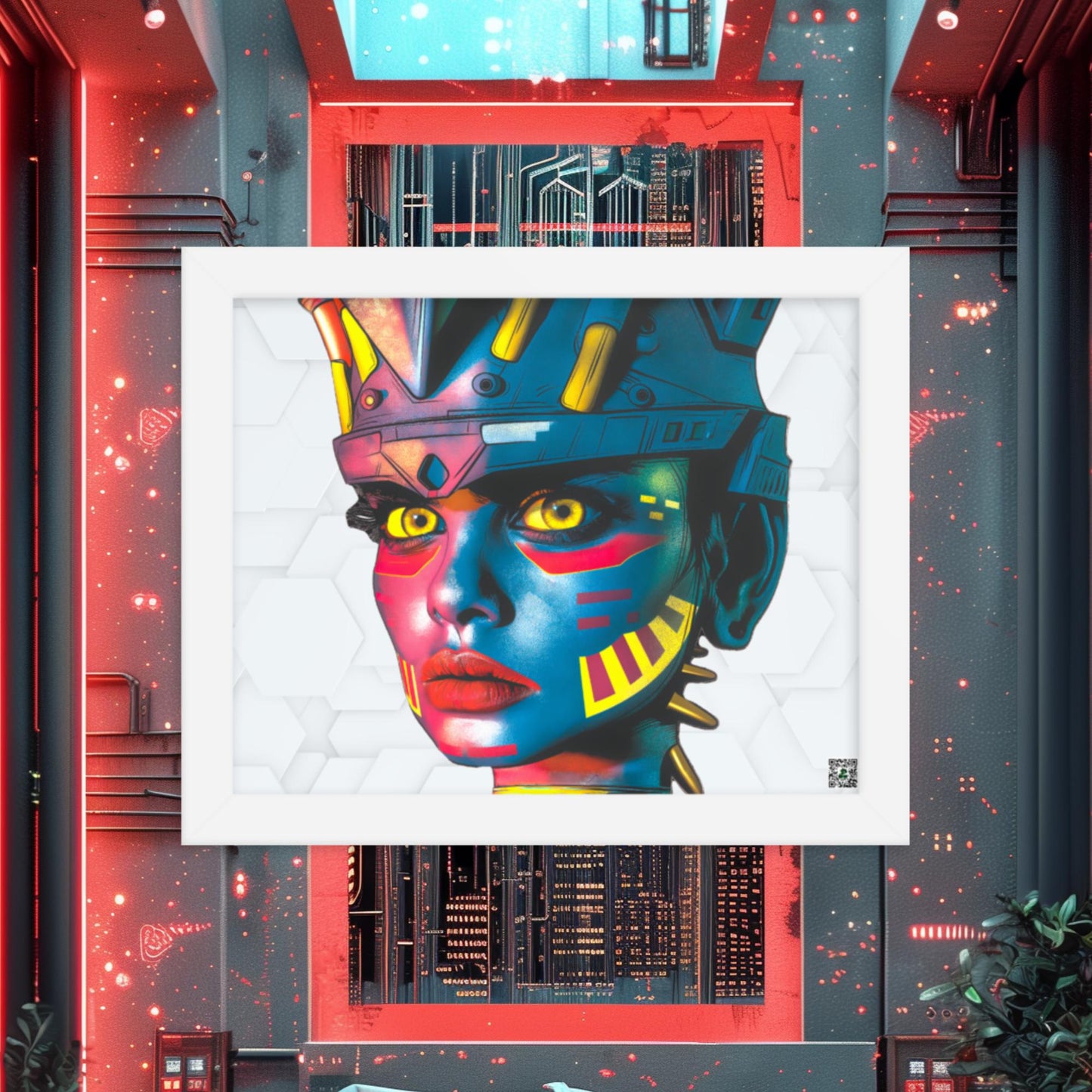 Cyber Empress - Framed photo paper poster - White Hex Colorway - BBairt