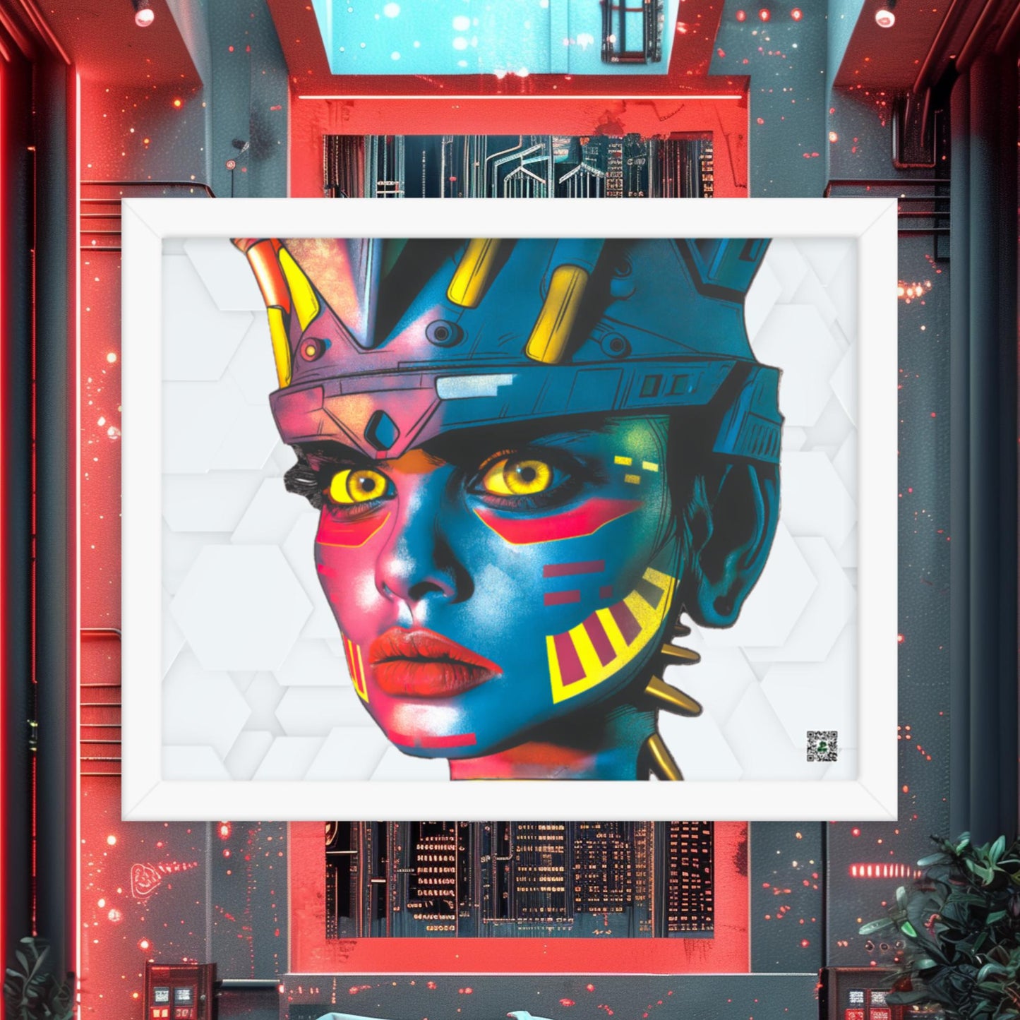 Cyber Empress - Framed photo paper poster - White Hex Colorway - BBairt