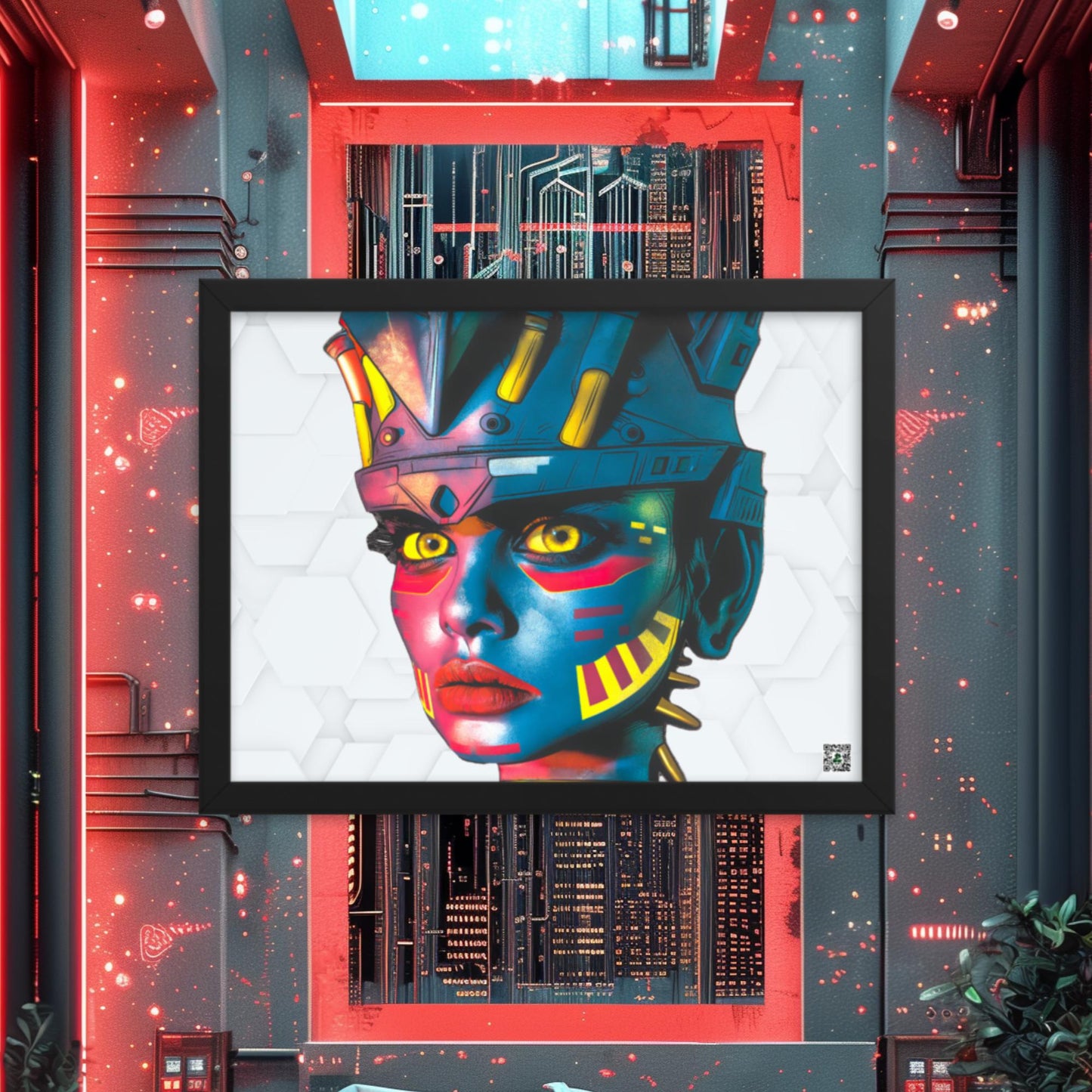 Cyber Empress - Framed photo paper poster - White Hex Colorway - BBairt