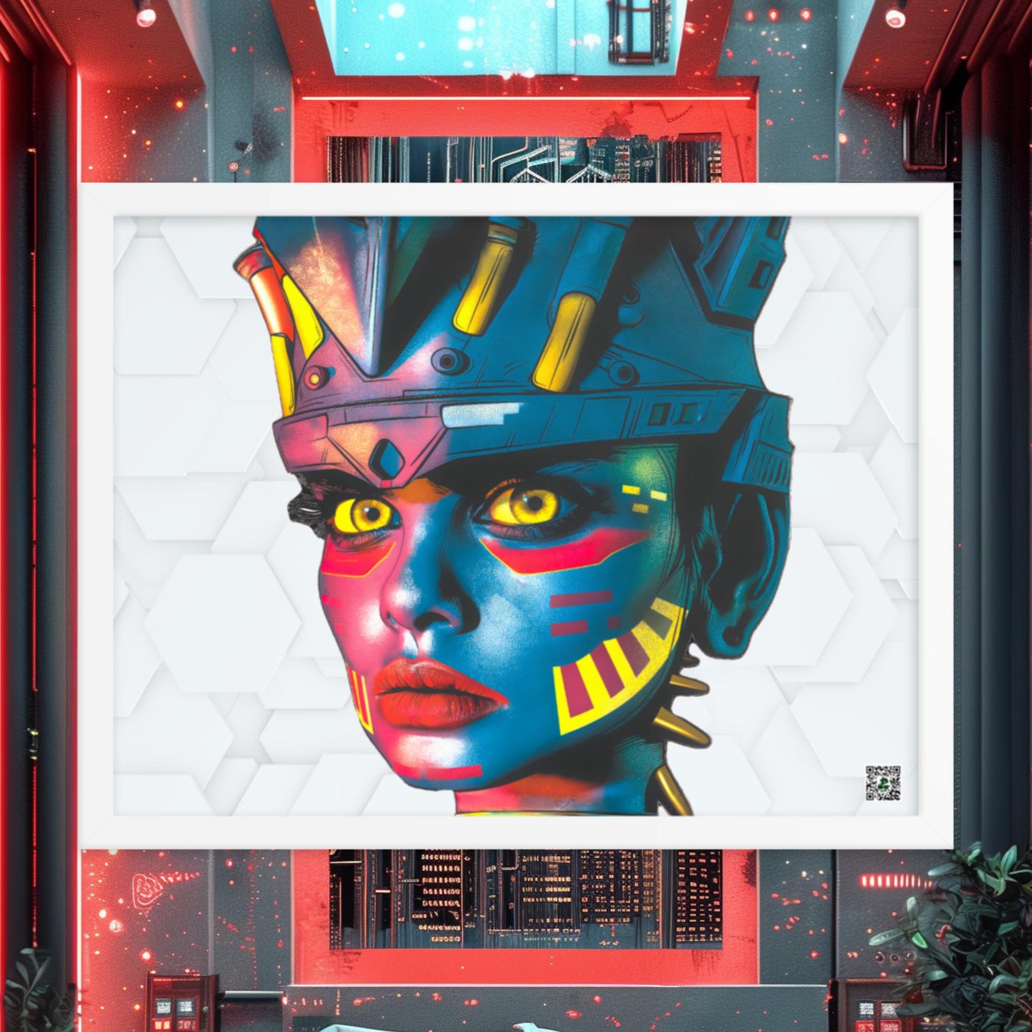 Cyber Empress - Framed photo paper poster - White Hex Colorway - BBairt