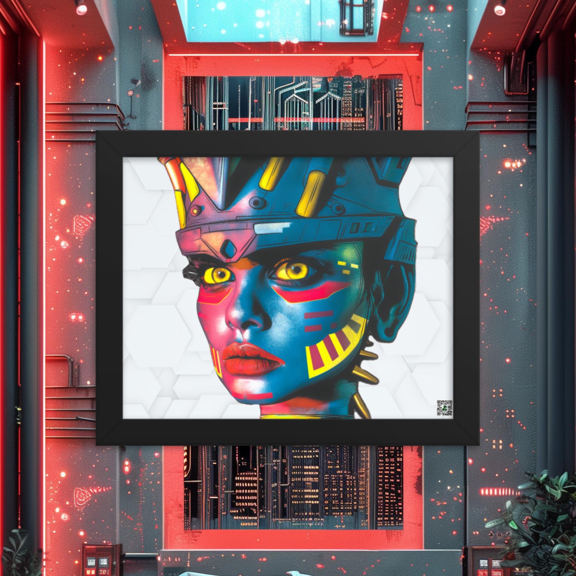 Cyber Empress - Framed photo paper poster - White Hex Colorway - BBairt