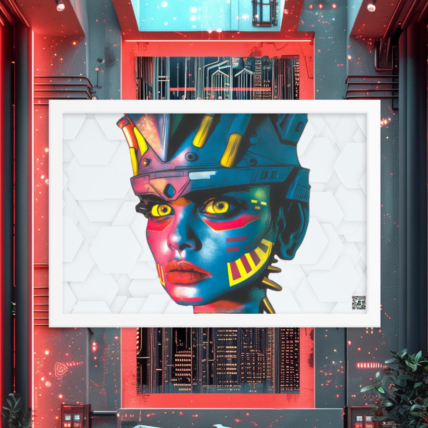 Cyber Empress - Framed photo paper poster - White Hex Colorway - BBairt