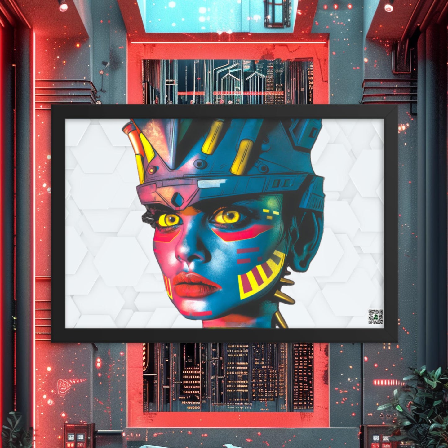 Cyber Empress - Framed photo paper poster - White Hex Colorway - BBairt