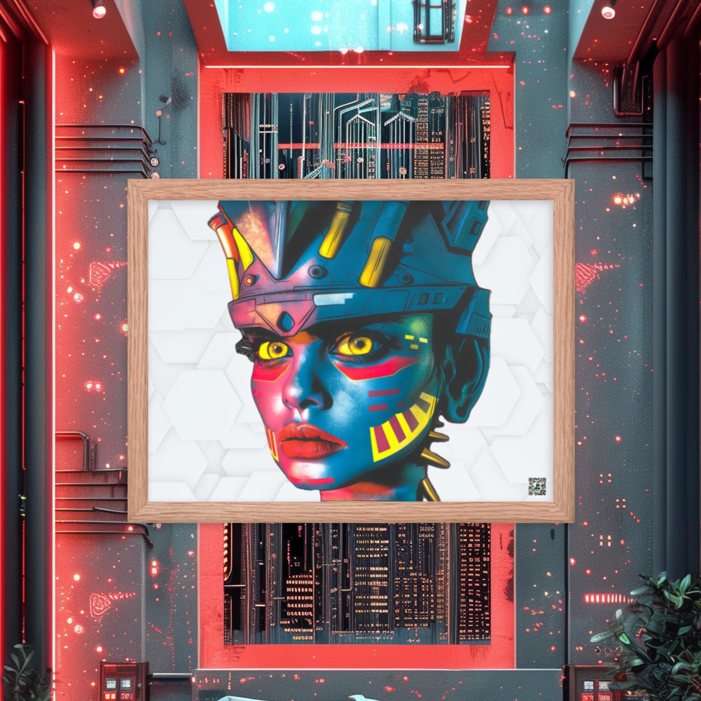 Cyber Empress - Framed photo paper poster - White Hex Colorway - BBairt