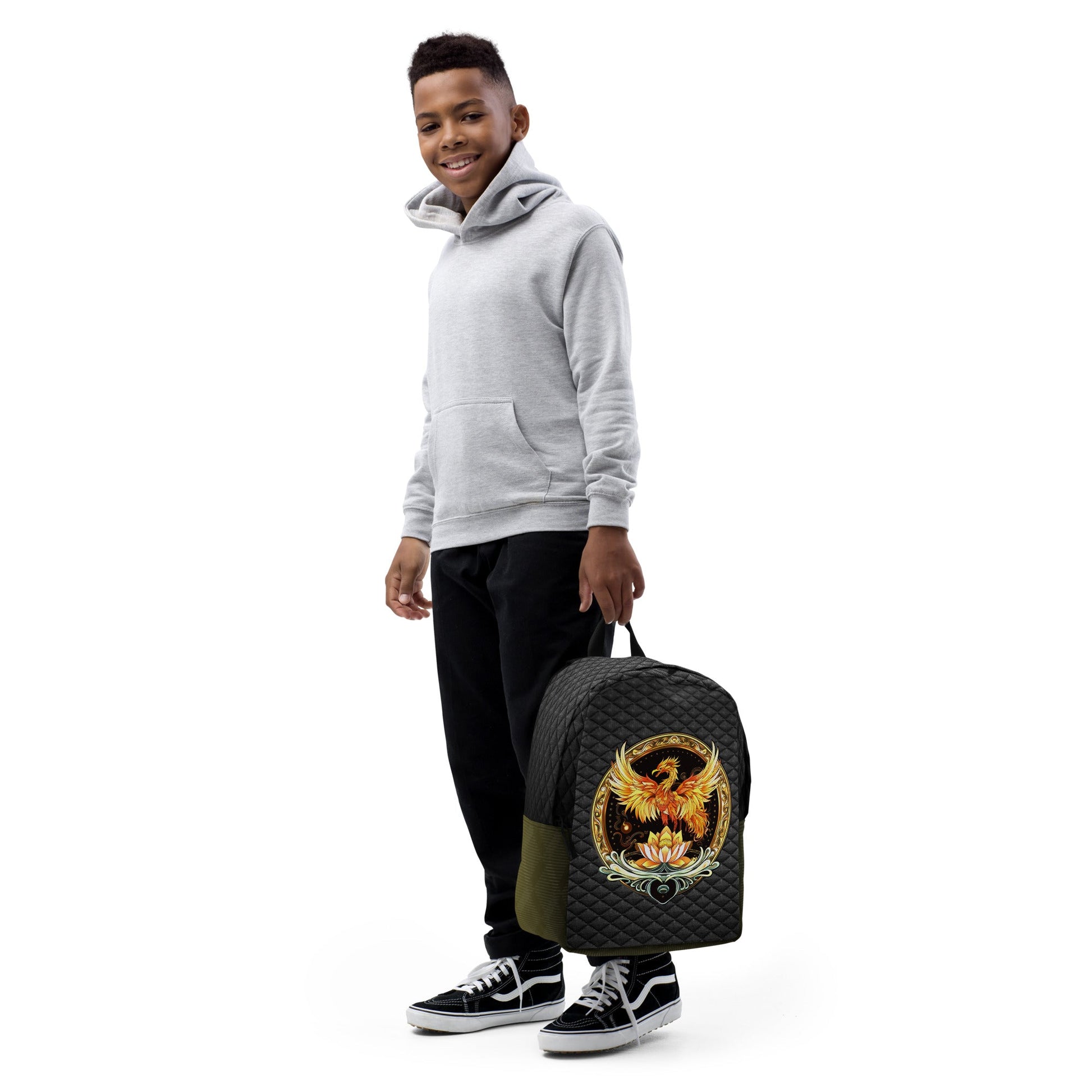 Elemental Harmony: Fiery Phoenix and Calm Lotus - Minimalist Backpack - BBairt