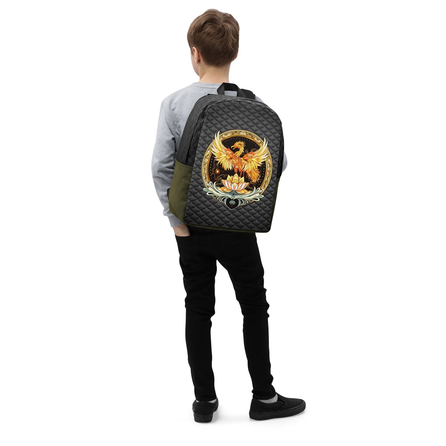 Elemental Harmony: Fiery Phoenix and Calm Lotus - Minimalist Backpack - BBairt