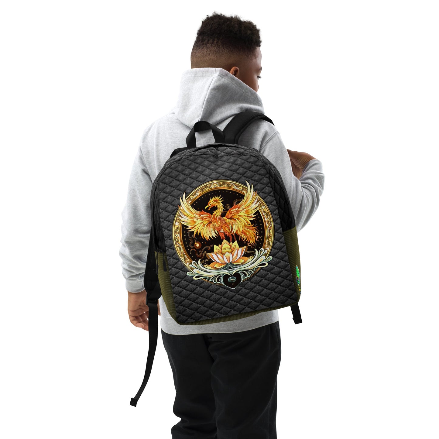 Elemental Harmony: Fiery Phoenix and Calm Lotus - Minimalist Backpack - BBairt