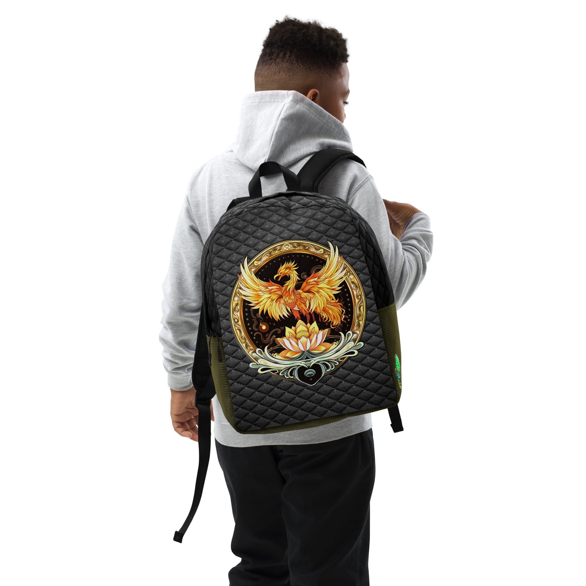 Elemental Harmony: Fiery Phoenix and Calm Lotus - Minimalist Backpack - BBairt