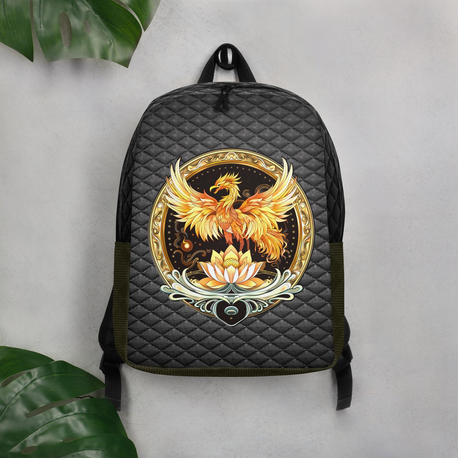 Elemental Harmony: Fiery Phoenix and Calm Lotus - Minimalist Backpack - BBairt