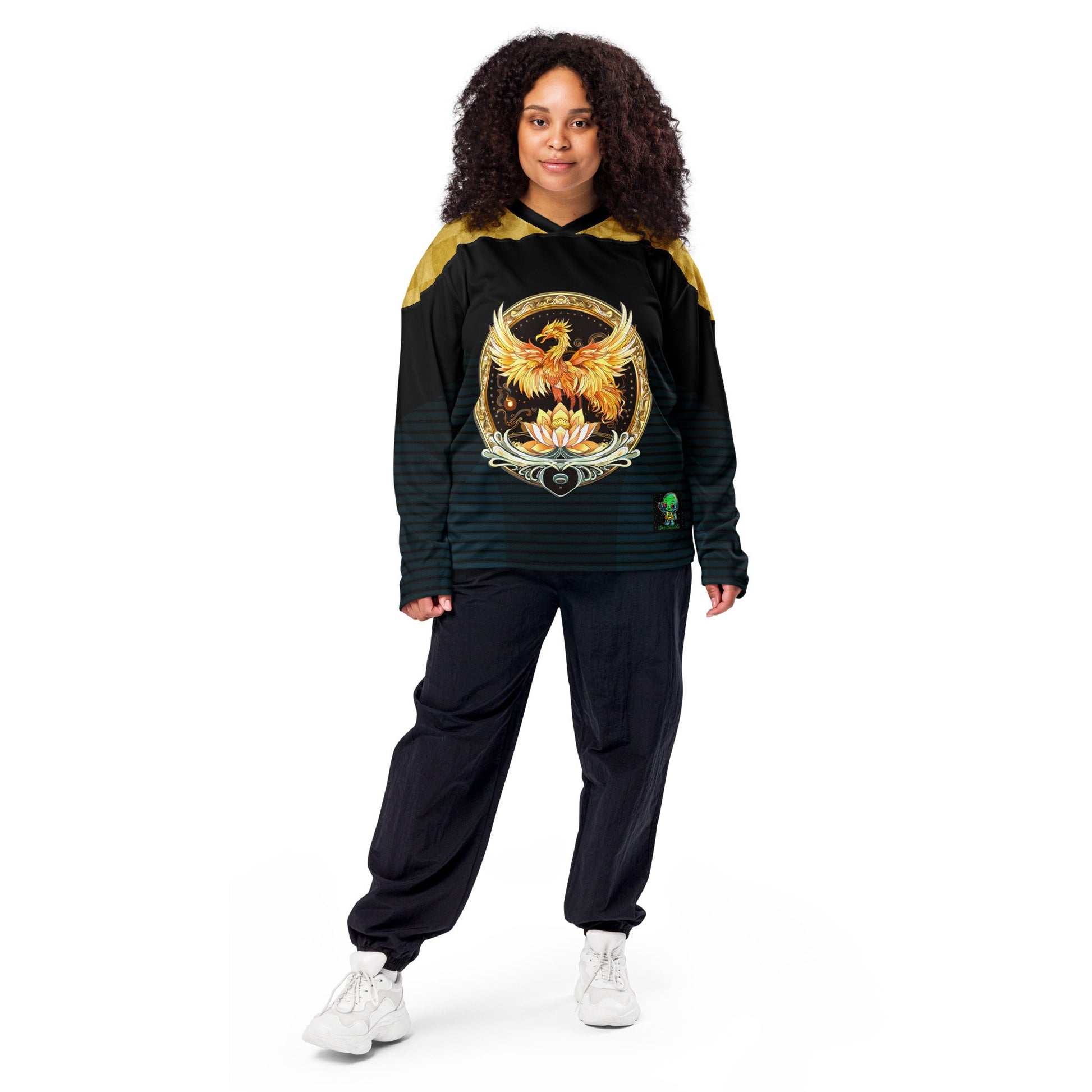 Elemental Harmony: Fiery Phoenix and Calm Lotus - Recycled hockey fan jersey - BBairt