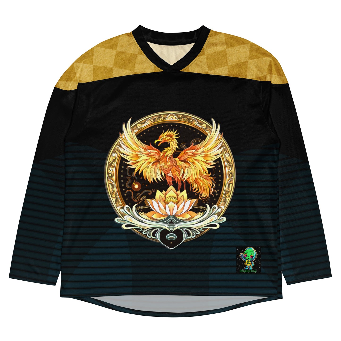 Elemental Harmony: Fiery Phoenix and Calm Lotus - Recycled hockey fan jersey - BBairt