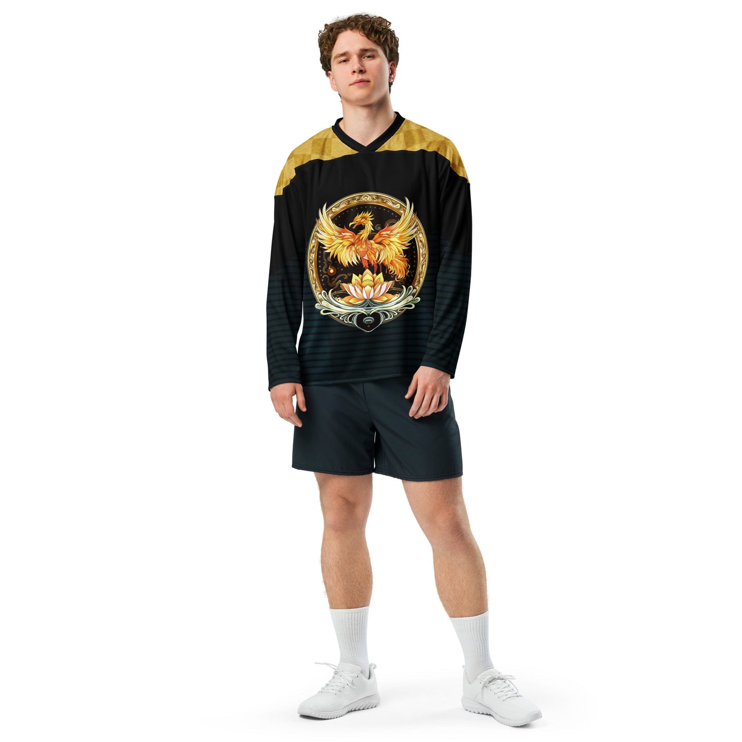 Elemental Harmony: Fiery Phoenix and Calm Lotus - Recycled hockey fan jersey - BBairt