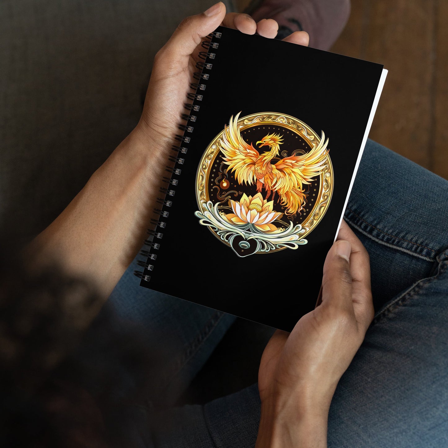 Elemental Harmony: Fiery Phoenix and Calm Lotus - Spiral notebook - BBairt