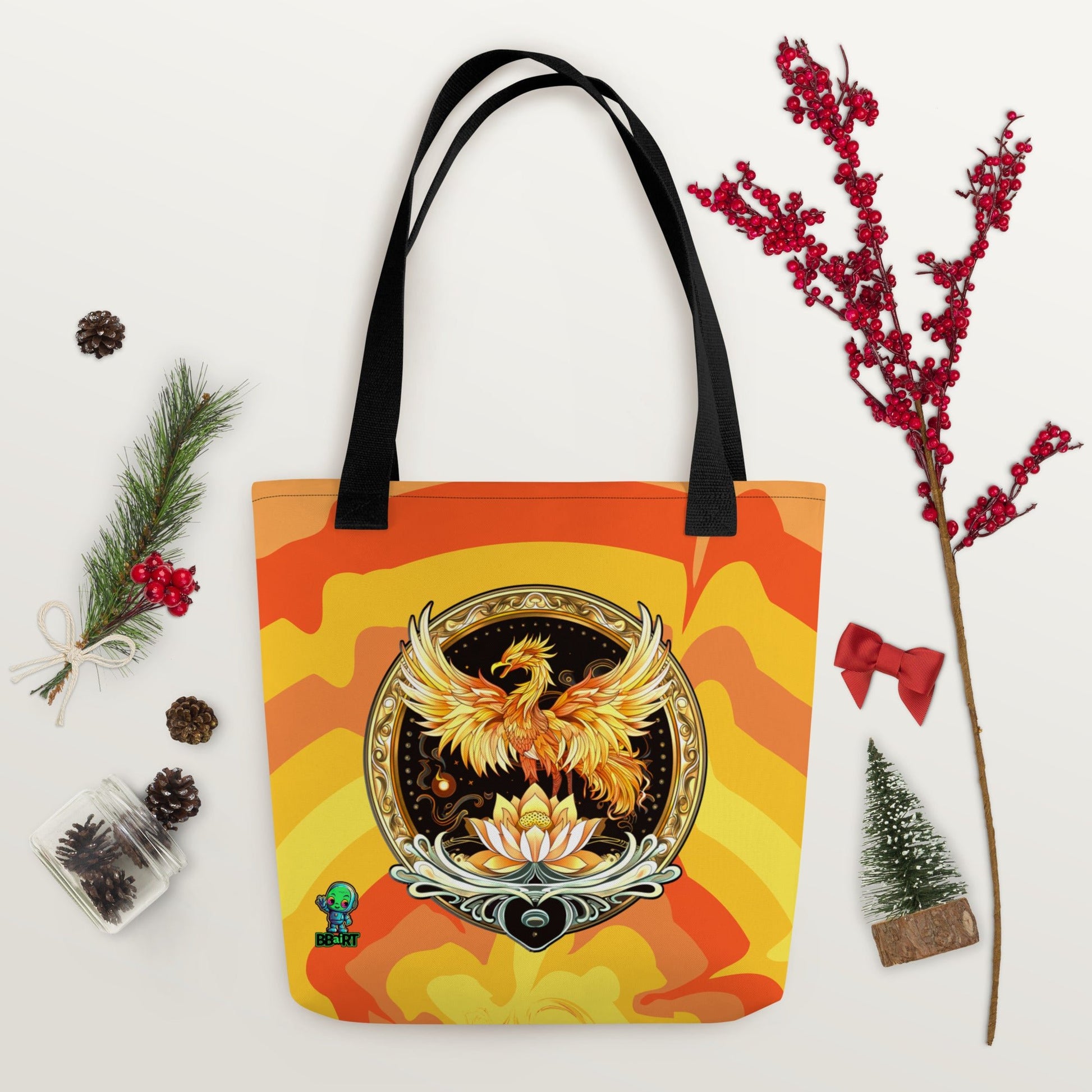 Elemental Harmony: Fiery Phoenix and Calm Lotus - Tote bag - BBairt