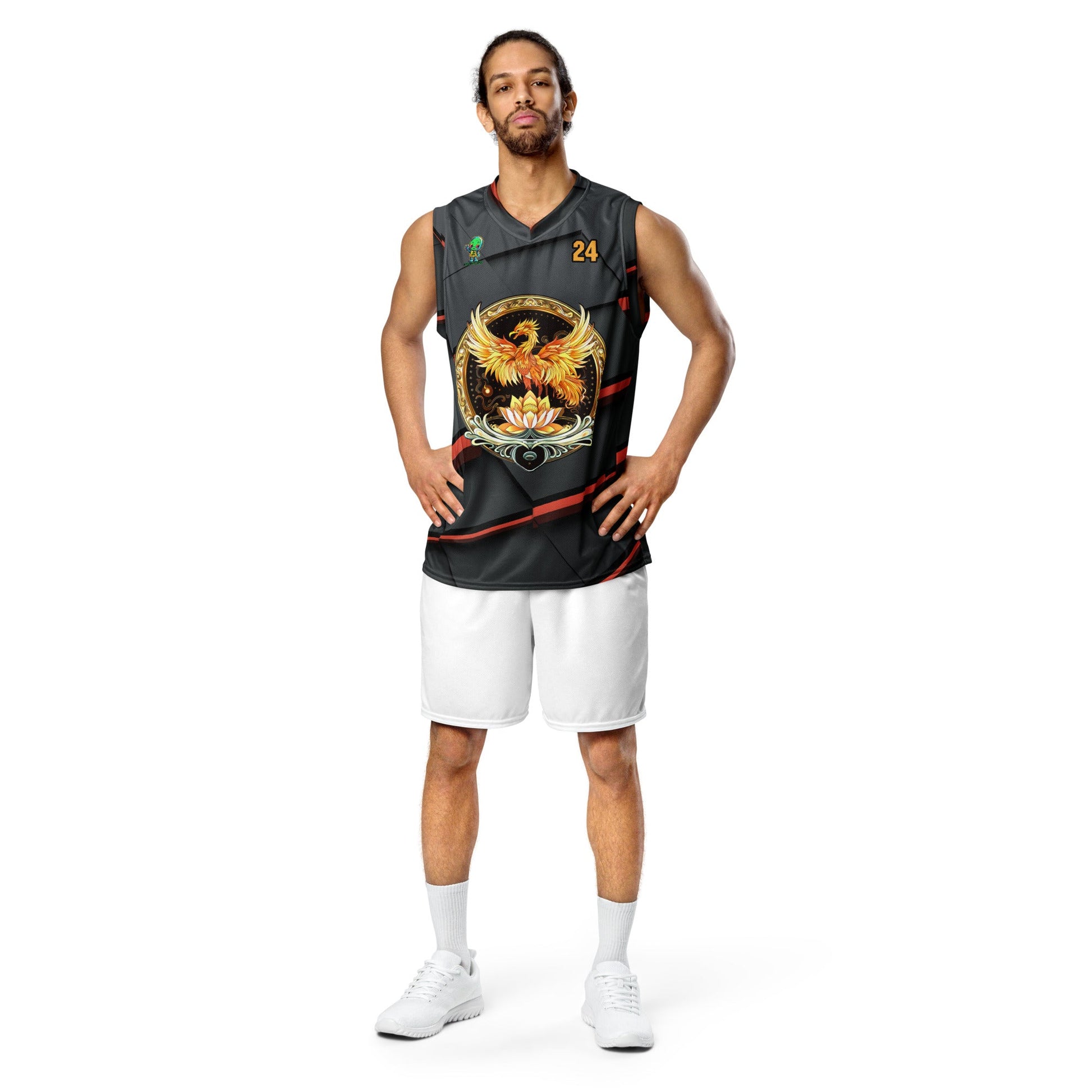Elemental Harmony: Fiery Phoenix and Calm Lotus - Unisex Basketball Jersey - Ember Glow Colorway - BBairt