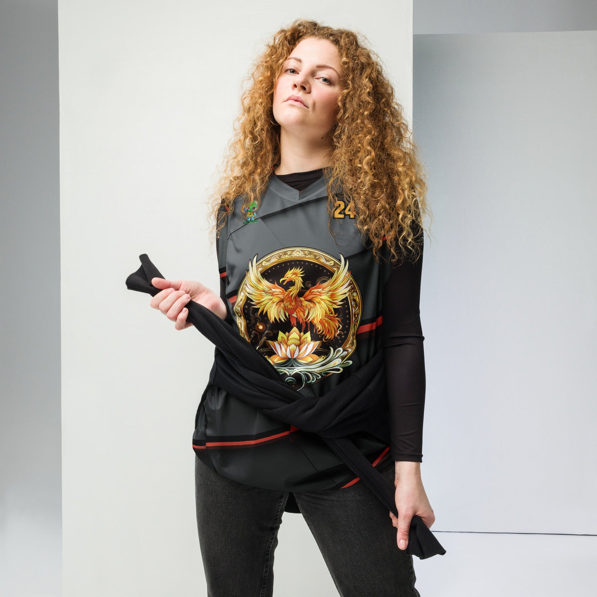 Elemental Harmony: Fiery Phoenix and Calm Lotus - Unisex Basketball Jersey - Ember Glow Colorway - BBairt