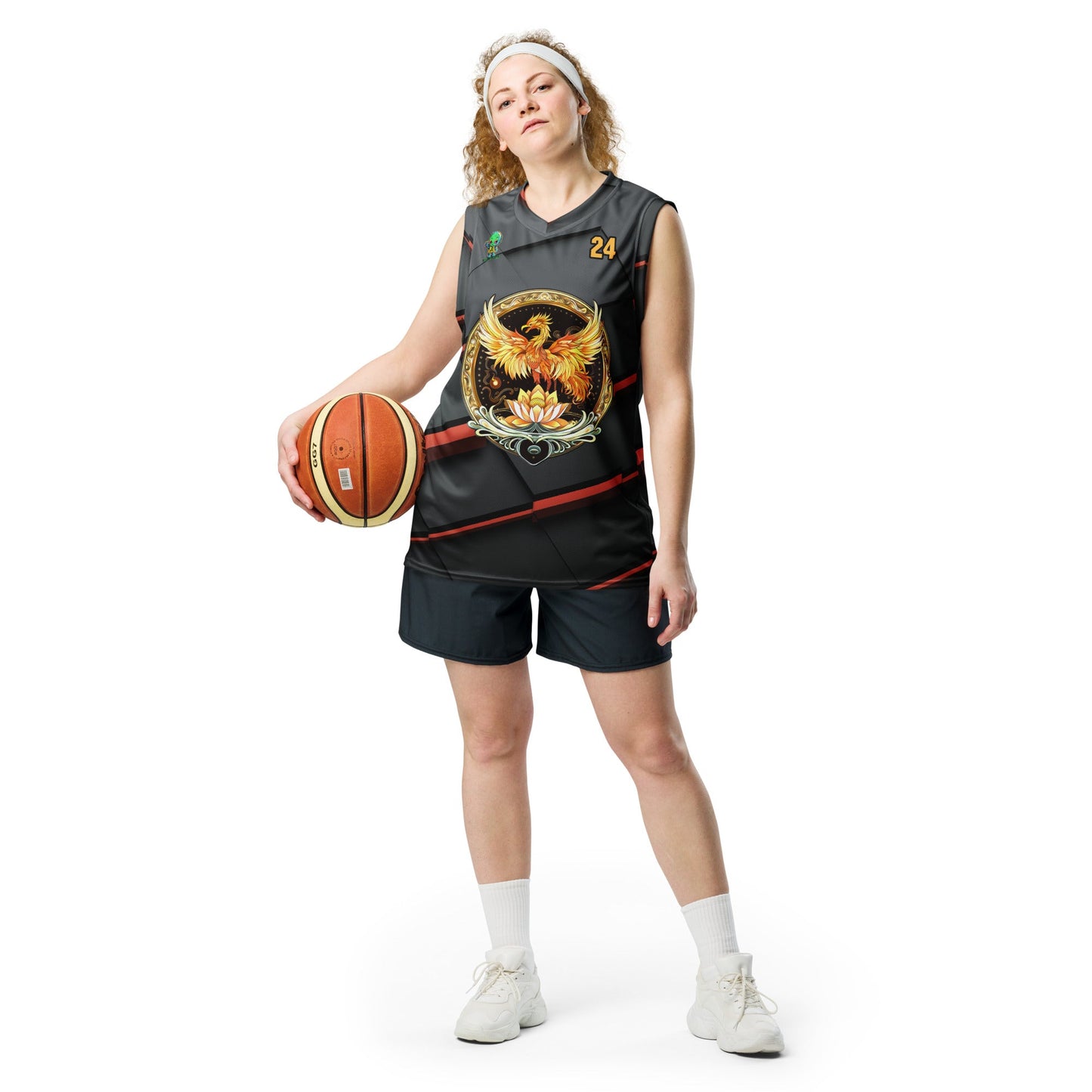 Elemental Harmony: Fiery Phoenix and Calm Lotus - Unisex Basketball Jersey - Ember Glow Colorway - BBairt