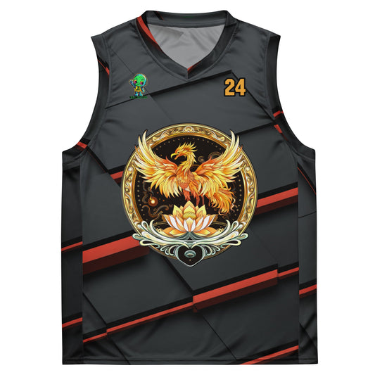 Elemental Harmony: Fiery Phoenix and Calm Lotus - Unisex Basketball Jersey - Ember Glow Colorway - BBairt