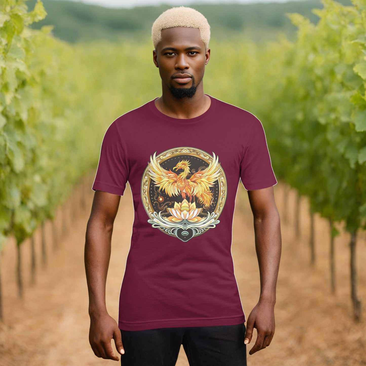 Elemental Harmony: Fiery Phoenix and Calm Lotus - Unisex t-shirt - BBairt