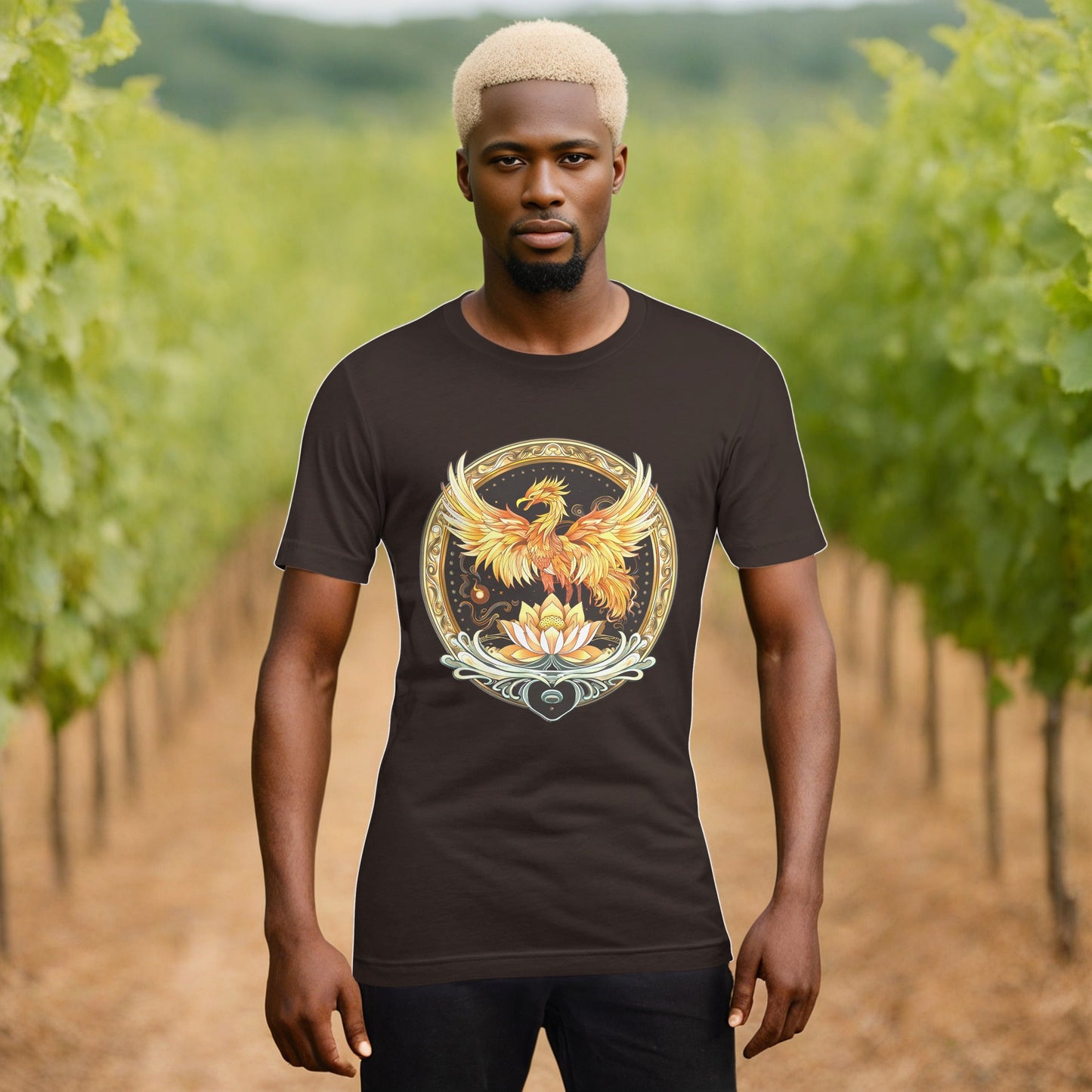 Elemental Harmony: Fiery Phoenix and Calm Lotus - Unisex t-shirt - BBairt