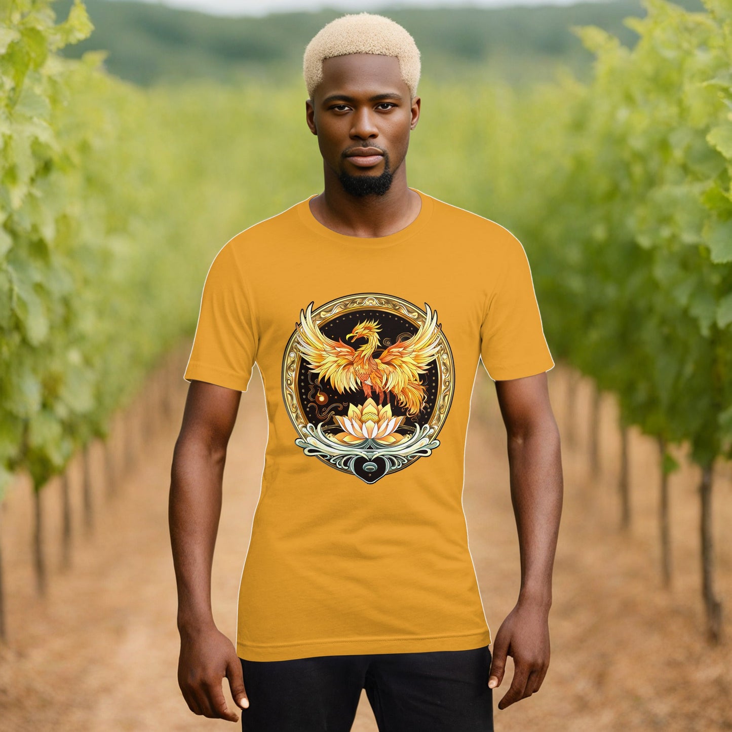 Elemental Harmony: Fiery Phoenix and Calm Lotus - Unisex t-shirt - BBairt