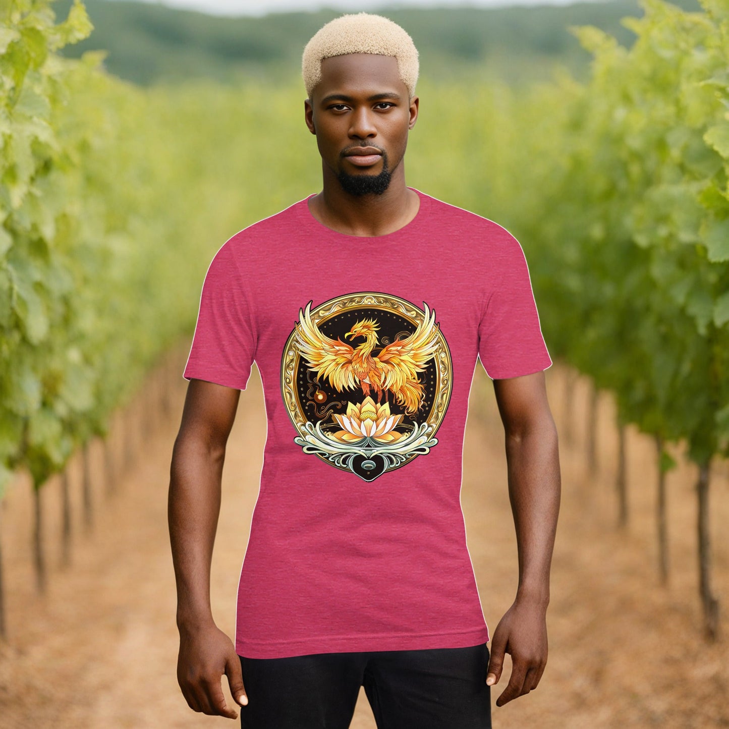 Elemental Harmony: Fiery Phoenix and Calm Lotus - Unisex t-shirt - BBairt
