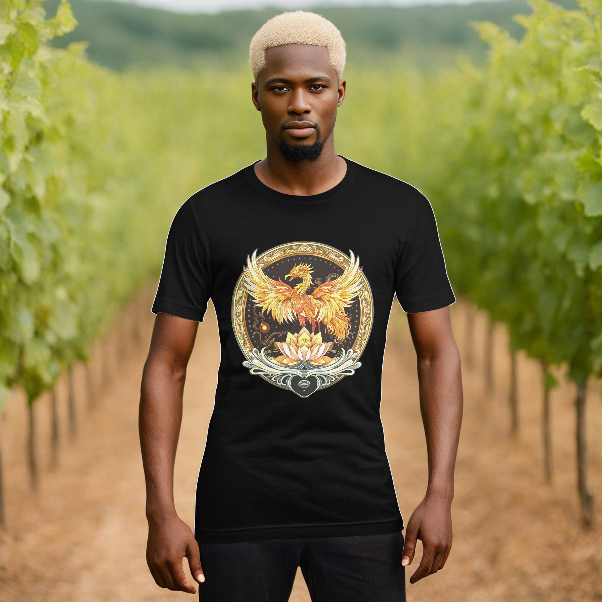 Elemental Harmony: Fiery Phoenix and Calm Lotus - Unisex t-shirt - BBairt