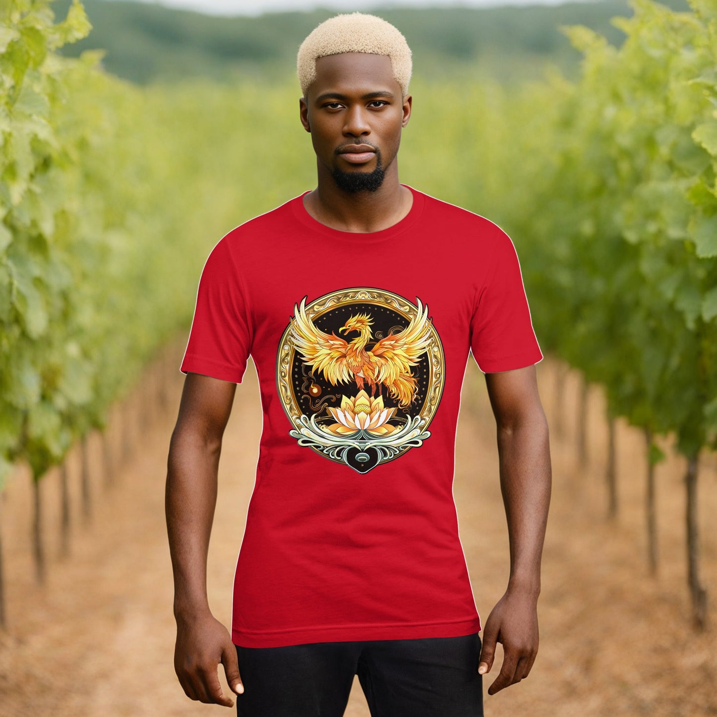 Elemental Harmony: Fiery Phoenix and Calm Lotus - Unisex t-shirt - BBairt