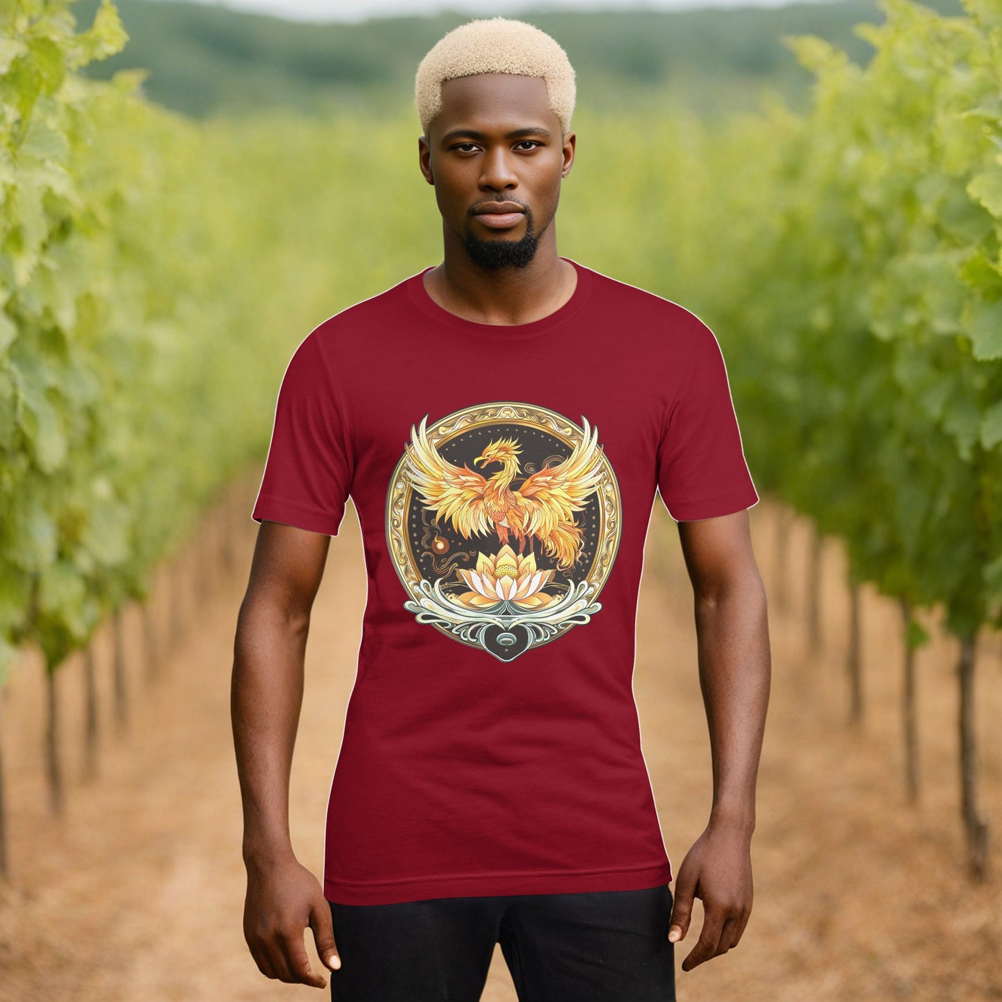 Elemental Harmony: Fiery Phoenix and Calm Lotus - Unisex t-shirt - BBairt